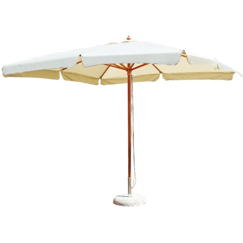 Parapluie rectangulaire 3x4 m avec mât central en bois de teck, toile de couverture de couleur écru - Lerici