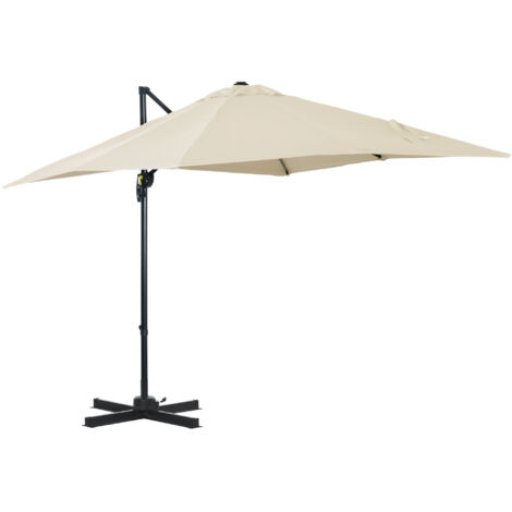 Parasol carré déporté 2,5m inclinable manivelle pied acier polyester crème