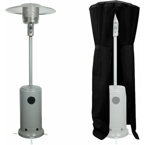 Parasol chauffant OSLO - chauffage d'extérieur gaz 12kW - acier gris clair + housse