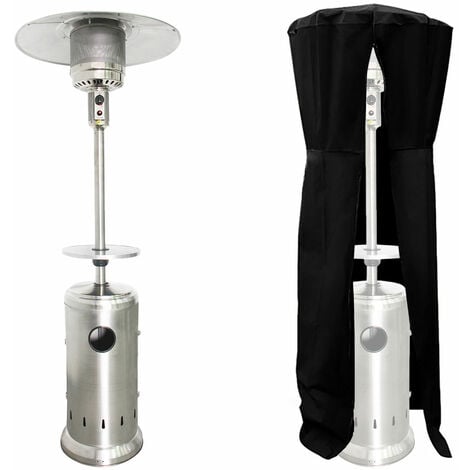 Parasol chauffant OSLO - chauffage d'extérieur gaz - acier inox + housse et table - grey