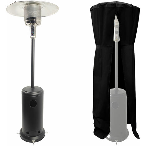 Parasol chauffant OSLO - chauffage d'extérieur gaz - acier noir + housse