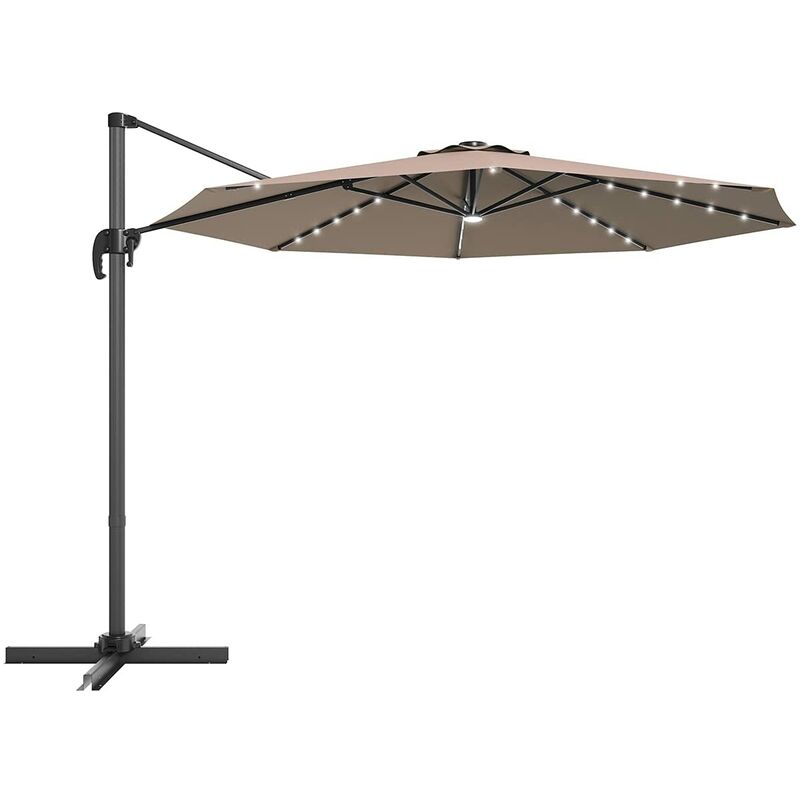 

Parasol Colgante con Manivela Ø300cm Sombrilla Voladiza de Jardín Sombrilla con LED Solar Sombrilla para Jardín Terraza Piscina (Marrón)