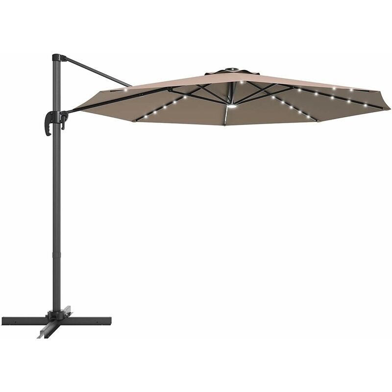

Costway - Parasol Colgante con Manivela Ø300cm Sombrilla Voladiza de Jardín Sombrilla con LED Solar Sombrilla para Jardín Terraza Piscina (Marrón)