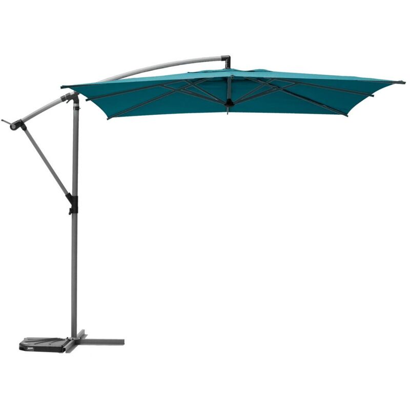 Parasol déporté carré Manoa bleu canard D2 -5x2 -5m en acier - Hespéride - Bleu canard