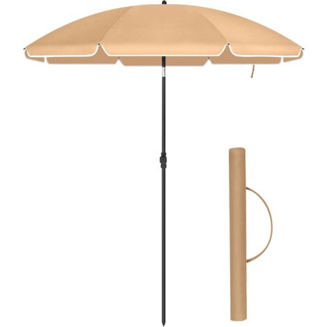 Parasol de 160 cm, Protection Solaire UPF 50+, Inclinable sur 30° dans les 2 sens, Hauteur Réglable, avec Sac de Transport, pour Balcon, Jardin, Terrasse, Plage, sans Base, Taupe GPU60BR