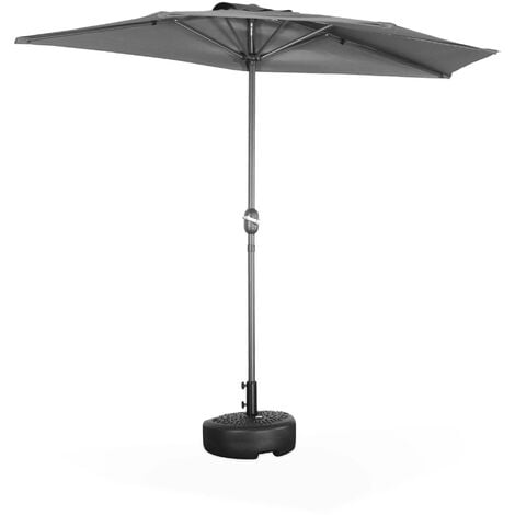 Parasol de balcon Ø250cm  – CALVI – Demi-parasol droit. mât central en aluminium avec manivelle d’ouverture. toile grise
