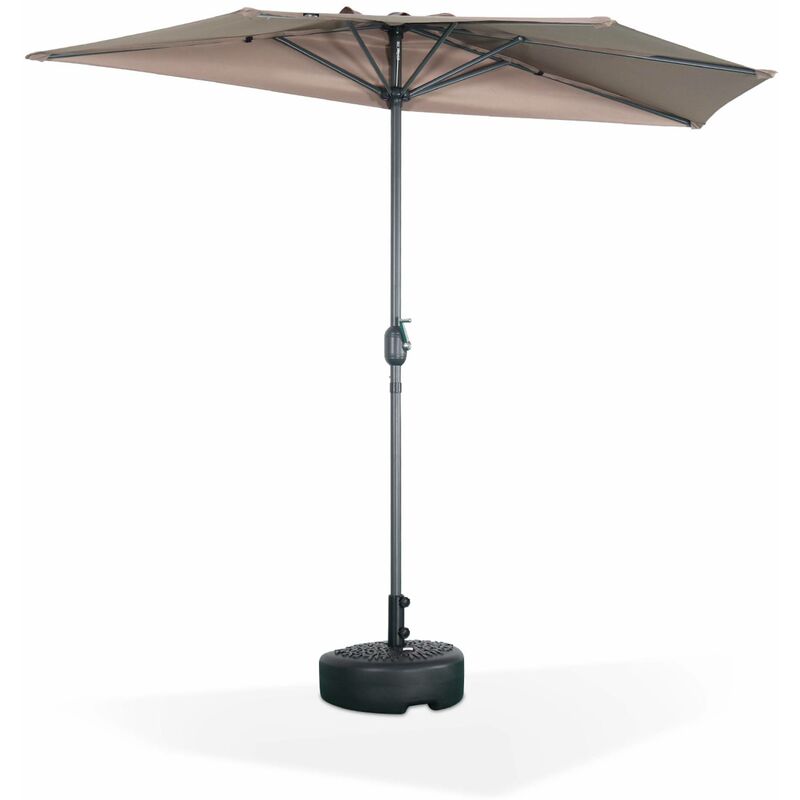 Parasol de balcon Ø250cm – calvi – Demi-parasol droit. mât central en aluminium avec manivelle d'ouverture. toile taupe