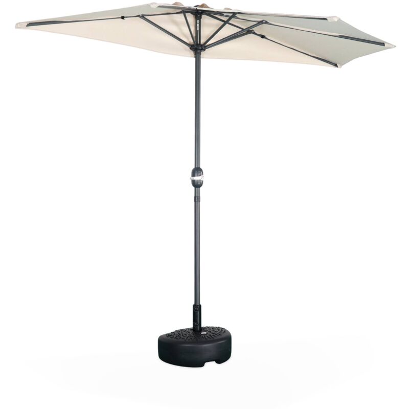 Parasol de balcon Ø250cm – calvi – Demi-parasol droit. mât central en aluminium avec manivelle d'ouverture. toile sable