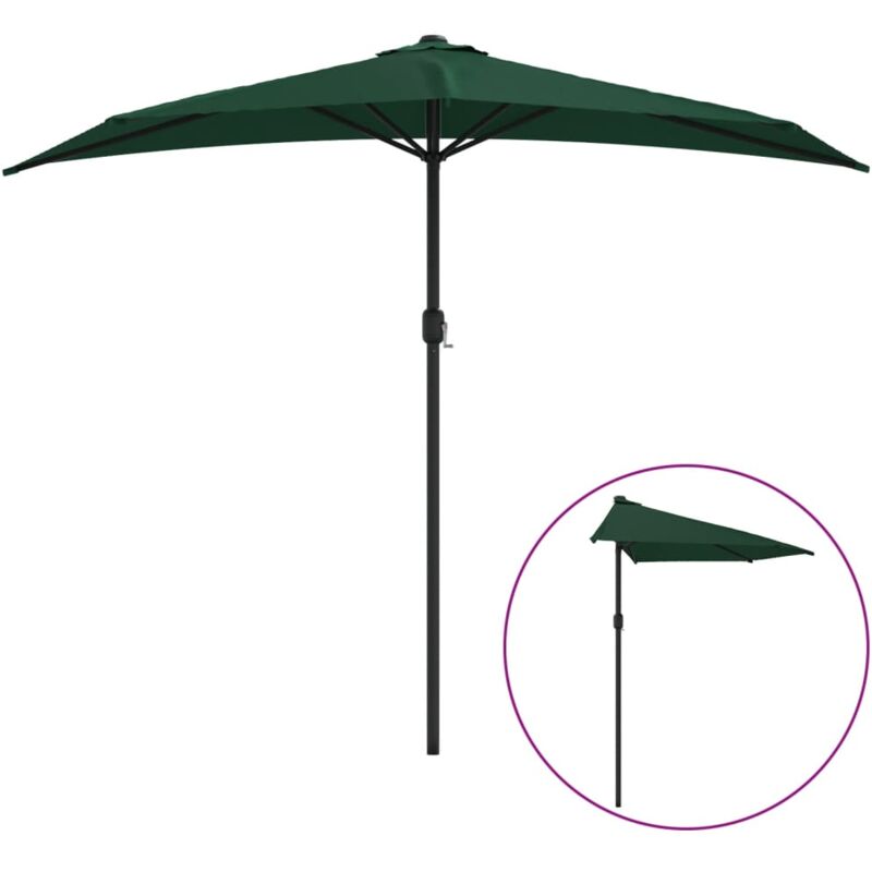 Parasol de balcon avec mât en aluminium 270 x 135 cm demi vert