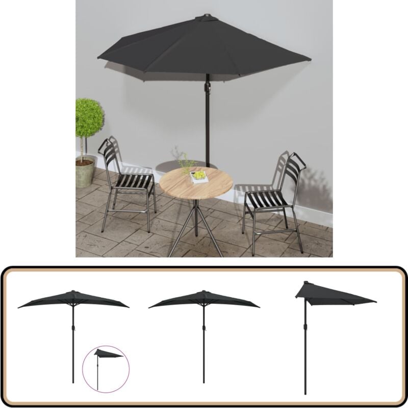 Parasol de balcon avec mât en aluminium Noir 270x144x222cm Demi - Parasol De Balcon - Parasol Extérieur - Parasol Rectangulaire - Parasol Design