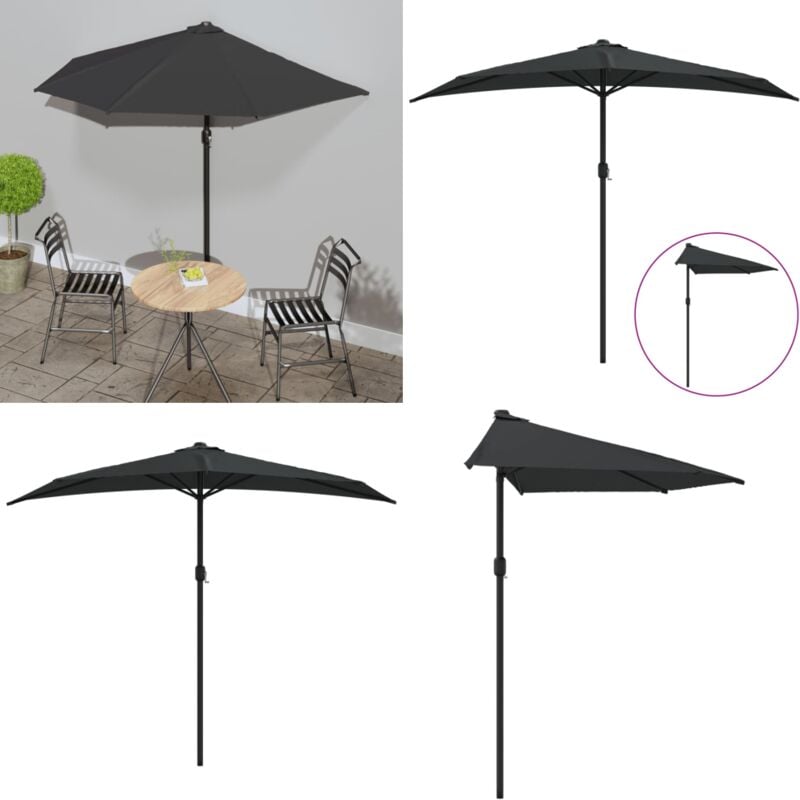 Parasol de balcon avec mât en aluminium Noir 270x144x222cm Demi - Parasol De Balcon - Parasol Extérieur - Parasol Rectangulaire - Parasol Design