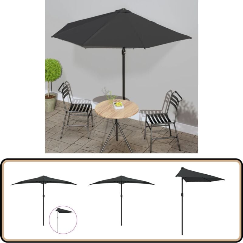 Parasol de balcon avec mât en aluminium Noir 300x155x223cm Demi - Parasol Balcon - Parasol Extérieur - Parasol Jardin - Parasol Rond - Parasol