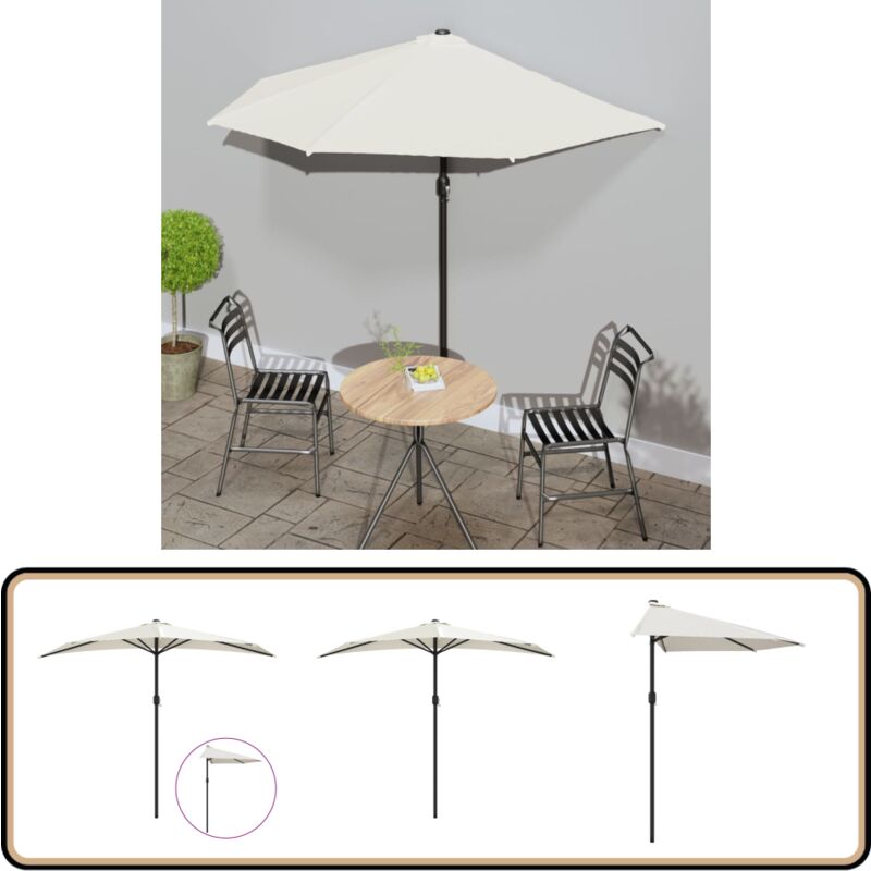 Parasol de balcon avec mât en aluminium Sable 270x144 cm Demi - Parasol De Balcon - Parasol Extérieur - Parasol Beige - Parasol Rond - Parasol