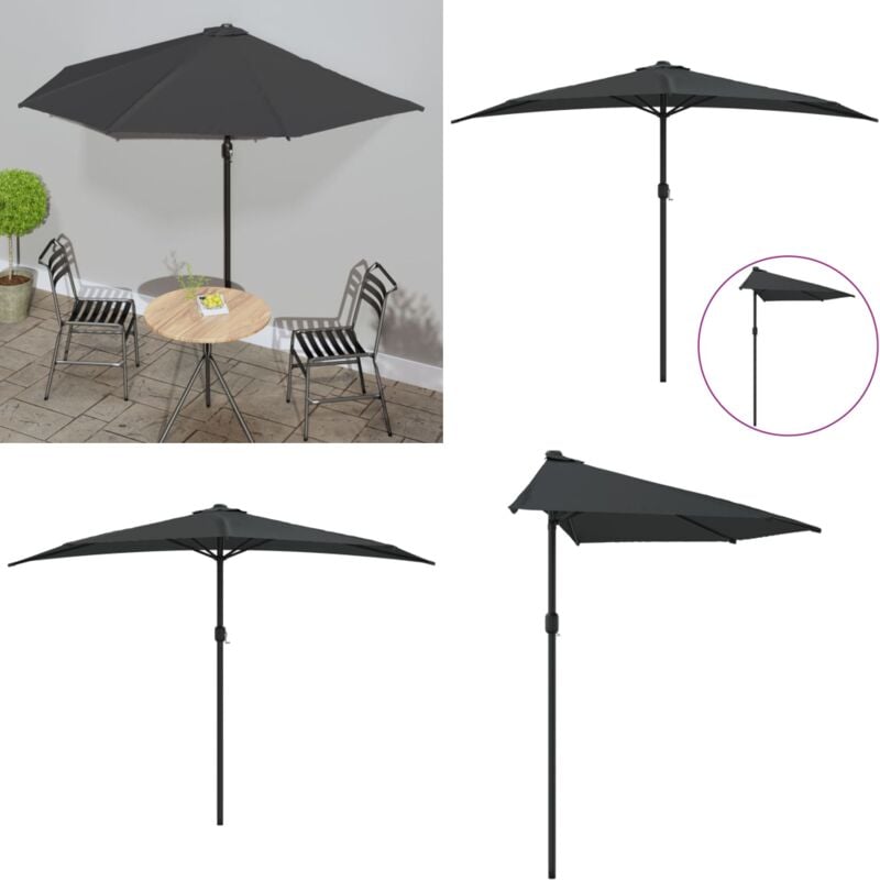 Parasol de balcon et mât en aluminium Anthracite 300x155cm Demi - Parasol De Balcon - Parasol D'extérieur - Parasol Rectangulaire - Parasol Demi-rond