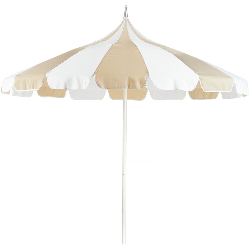 Parasol de Jardin 245 cm en Aluminium Tissu Polyester Beige et Blanc Minoa