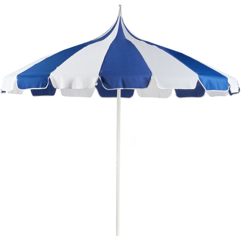 Parasol de Jardin 245 cm en Aluminium Tissu Polyester Bleu et Blanc Minoa