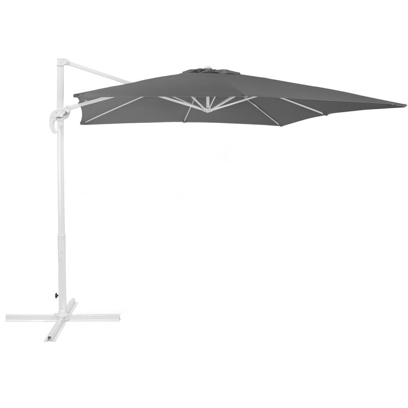 Parasol de Jardin ou de Terrasse Carré Gris Foncé avec Pied Déporté Blanc, Toile 250 x 250 cm cm Anti UV et Rotation à 360° Beliani