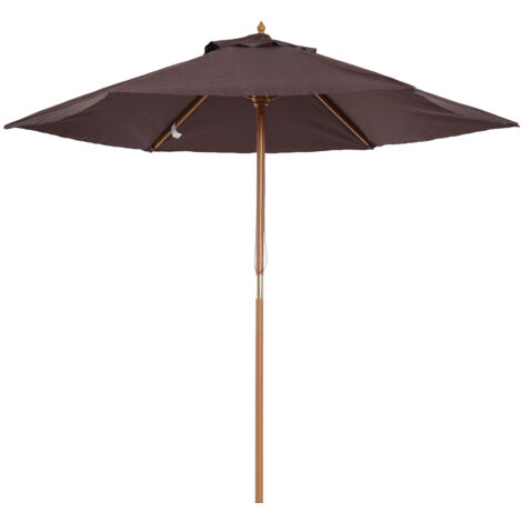 Parasol de Jardin 2.5x2.3 m à 6 Baleines avec Manivelle, en Bois et Polyester, Marron