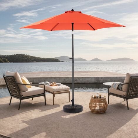 Parasol de Jardin 264 cm, rond, avec inclinable, manivelle, double face bâche en polyester de haute qualité, meubles de jardin - Orange
