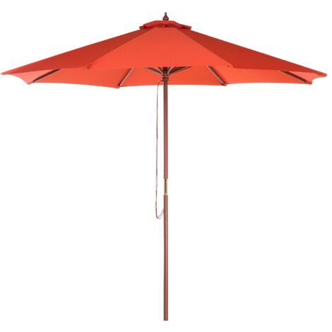 Parasol de Jardin 270 cm en Bois et Tissu Polyester Rouge Résistant aux UV Toscana - Rouge