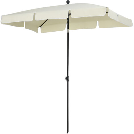 Parasol de Jardin 2x1,3m Inclinable à Bordures Effilochées, Parasol Extérieur avec 4 Baleines en Aluminium et Polyester 160g/m², pour Cour, Terrasse et Balcon, Crème