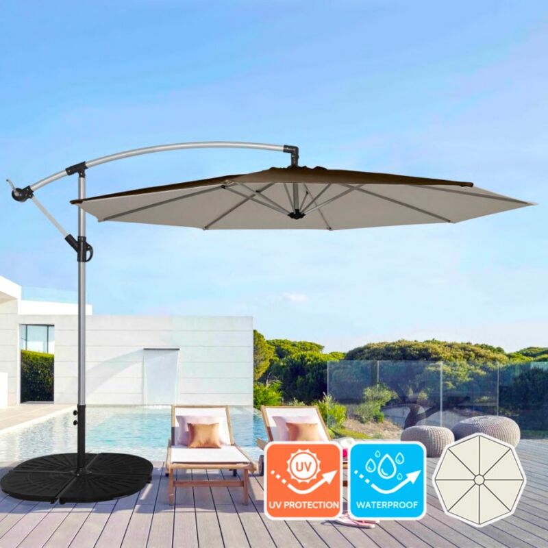 Parasol de jardin 3 mètres de bras décentralisé hôtel bar octogonal en aluminium Fan Brown