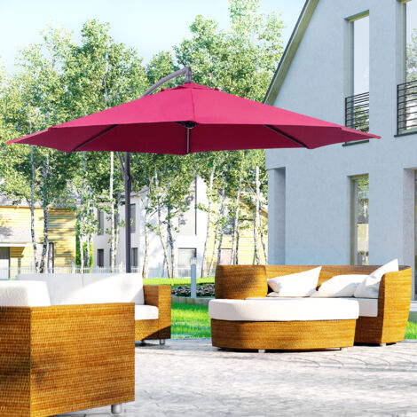 Parasol de jardin 3 x 2,5 m avec bras inclinable et manivelle. Rouge foncé