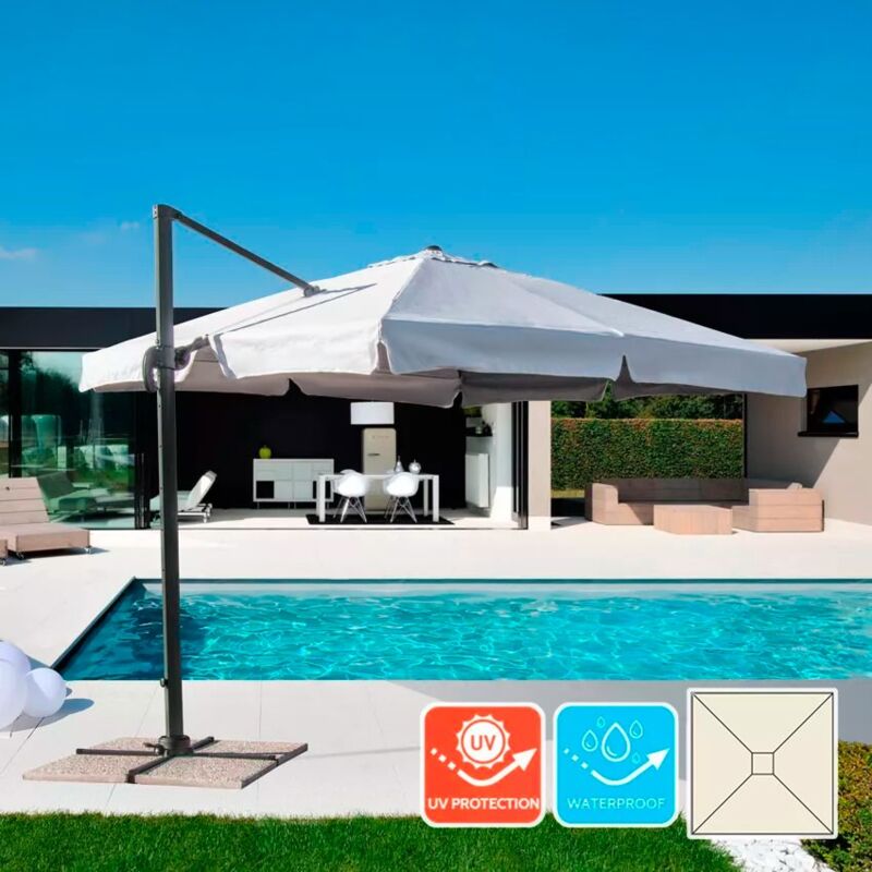 Parasol déporté de jardin carré 3x3 mât en aluminium Paradise Styles: avec volant