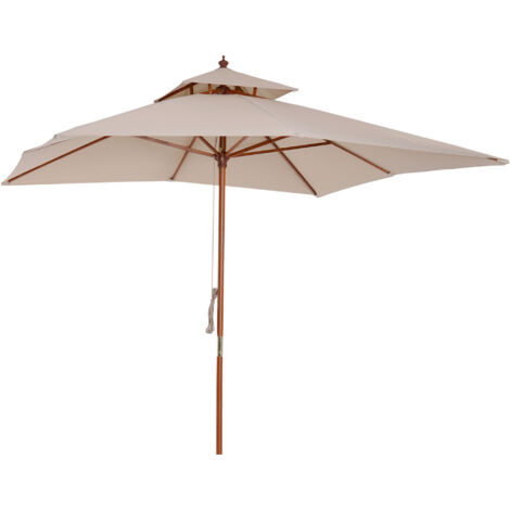Parasol de Jardin 3x3 m avec Système de Corde, Store à 2 Niveaux, Parapluie Extérieur Carré à 8 Baleines, en Bambou, Peuplier et Polyester, pour Terrasse Balcon, Crème