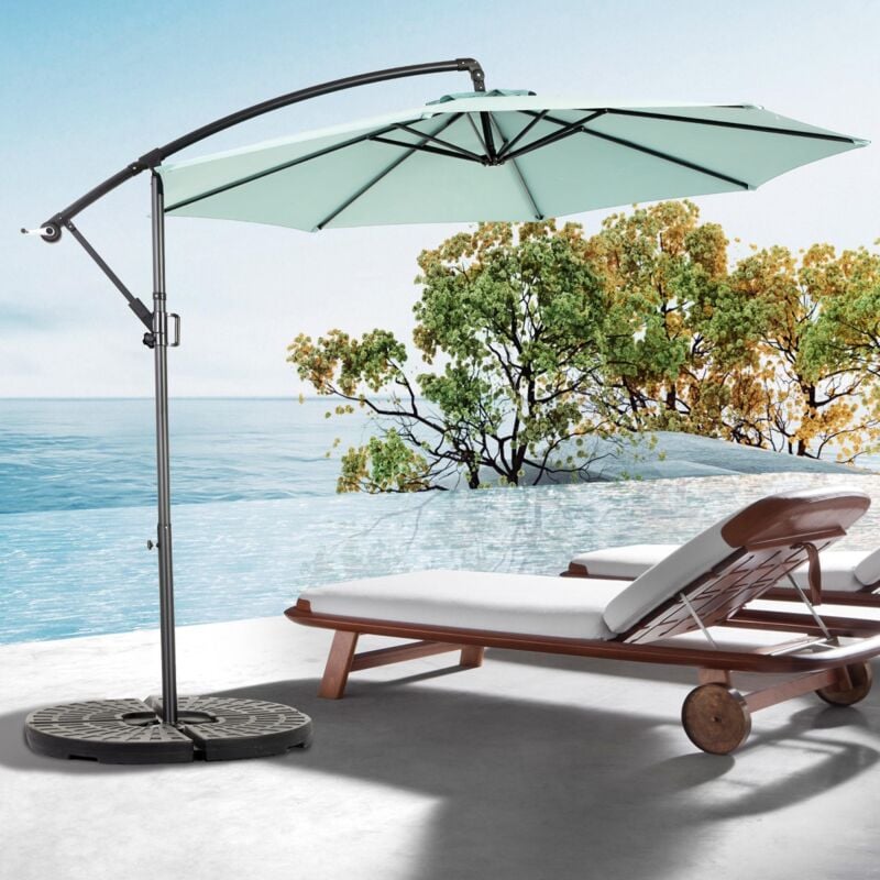 Parasol de jardin 4,5 m, avec 12 cadres en acier, toile en polyester, design double face surdimensionné, manivelle pour jardin, balcon, terrasse