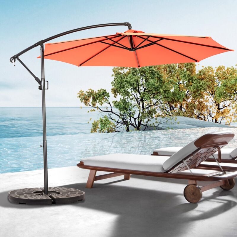 Parasol de jardin 4,5 m, avec 12 cadres en acier, toile en polyester, design double face surdimensionné, manivelle pour jardin, balcon, terrasse