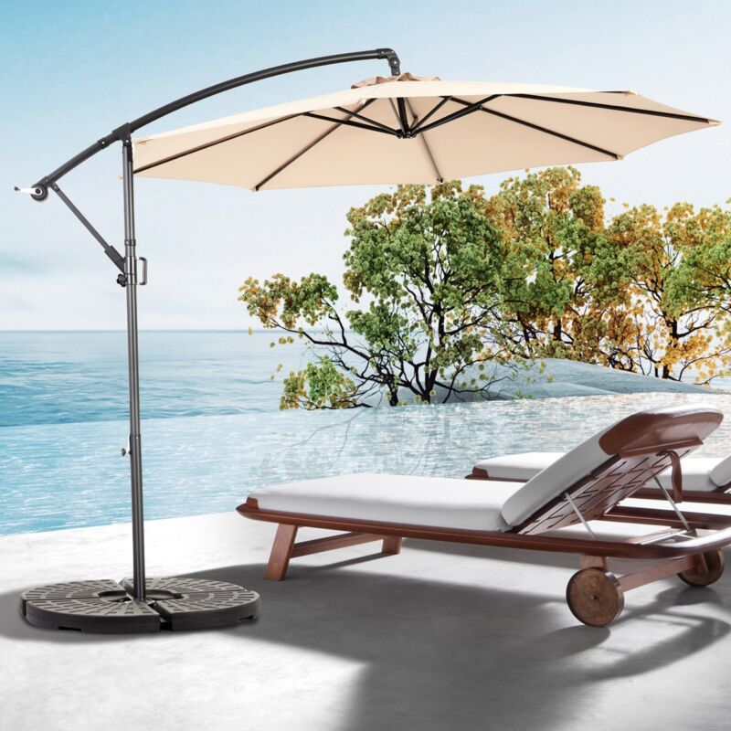 Parasol de jardin 4,5 m, avec 12 cadres en acier, toile en polyester, design double face surdimensionné, manivelle pour jardin, balcon, terrasse