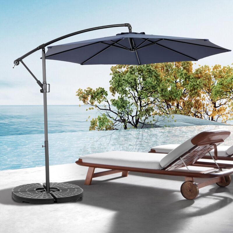 Parasol de jardin 4,5 m, avec 12 cadres en acier, toile en polyester, design double face surdimensionné, manivelle pour jardin, balcon, terrasse