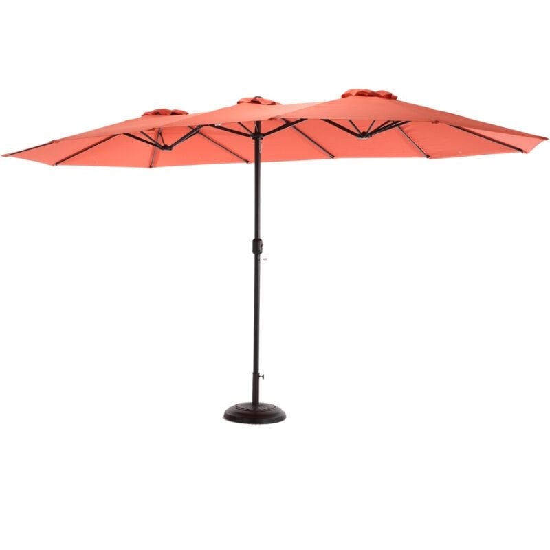 Parasol de jardin 4,5 m, avec 12 cadres en acier, toile en polyester, mât en aluminium, manivelle pour jardin, balcon, terrasse - Orange