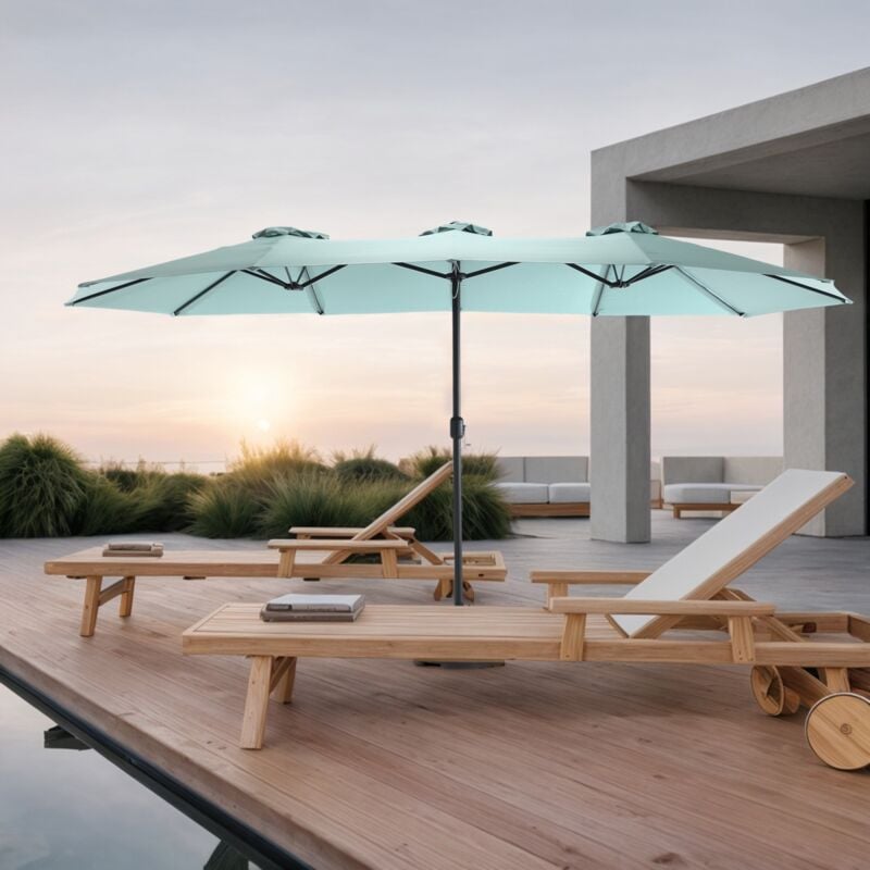 Parasol de jardin 4,5 m, avec 12 cadres en acier, toile en polyester, mât en aluminium, manivelle pour jardin, balcon, terrasse - Vert clair