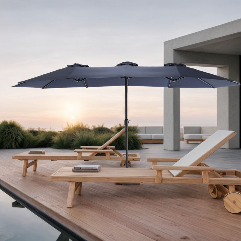 Parasol de Jardin 543 cm, rectangulaire, avec 12 baleines en métal, manivelle, bâche en polyester de haute qualité, meubles de jardin - Bleu
