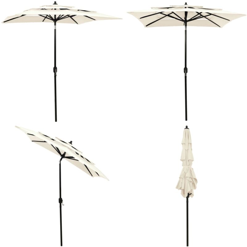 Parasol de jardin à 3 niveaux avec mât en aluminium sable 2x2 m - Parasol De Jardin - Parasol Rectangulaire - Parasol Beige - Parasol 2x2 Mètres