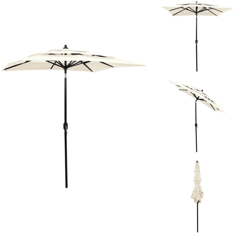 Parasol de jardin à 3 niveaux avec mât en aluminium sable 2x2 m - Parasol De Jardin - Parasol Rectangulaire - Parasol Beige - Parasol 2x2 Mètres