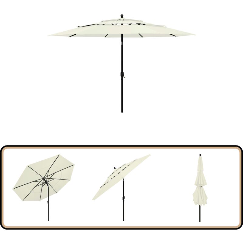 Parasol de jardin à 3 niveaux avec mât en aluminium sable 3,5 m - Parasol De Jardin - Parasol Extérieur - Parasol Beige - Parasol 3 Niveaux - Parasol