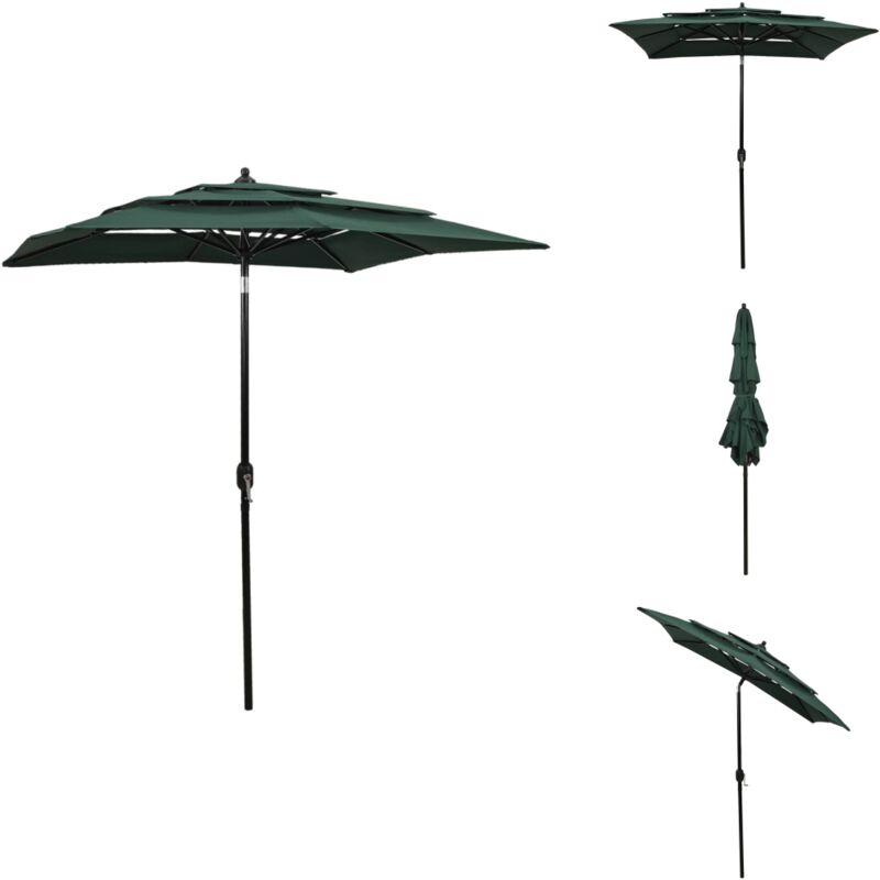 Parasol de jardin à 3 niveaux avec mât en aluminium vert 2x2 m - Parasol De Jardin - Parasol Rectangulaire - Parasol Vert - Parasol 2x2 Mètres