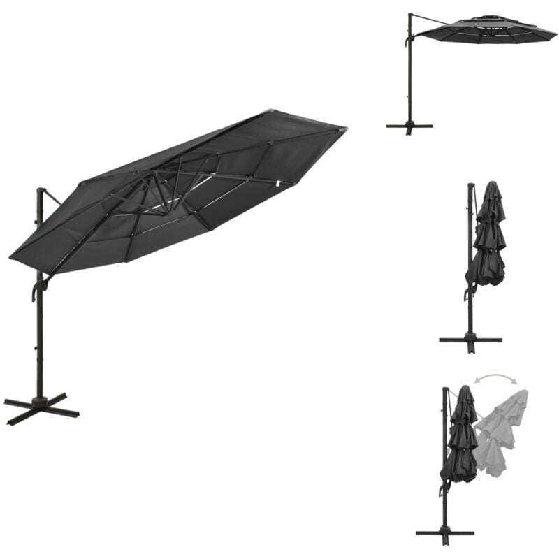 Parasol de jardin à 4 niveaux avec mât en aluminium anthracite - Parasol De Jardin - Parasol Rectangulaire - Parasol Extérieur - Parasol Anthracite