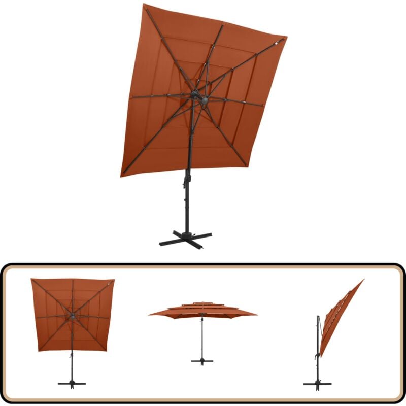 Vidaxl - Parasol de jardin à 4 niveaux avec mât en aluminium terre cuite - Parasol De Jardin - Parasol Extérieur - Parasol Rectangulaire - Parasol 4