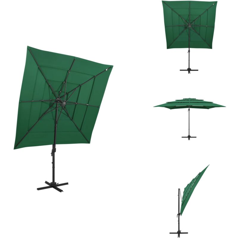 Parasol de jardin à 4 niveaux avec mât en aluminium vert - Parasol De Jardin - Parasol Extérieur - Parasol Vert - Parasol 4 Niveaux - Parasol