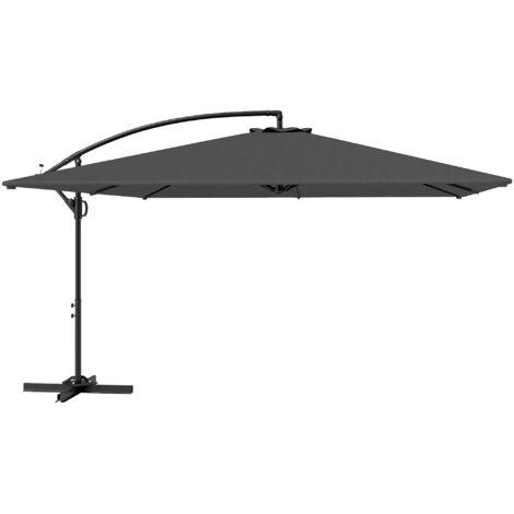 Parasol de jardin à bras pivotant 360° et inclinable de 2,8 x 3,8 m, ouverture à manivelle, gris