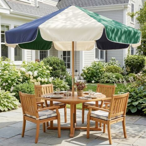 Parasol de Jardin à Corde Protection Solaire UPF30+ Style Rétro Effet Bois avec Volants Inclinable Ø 226 cm Crème et Vert