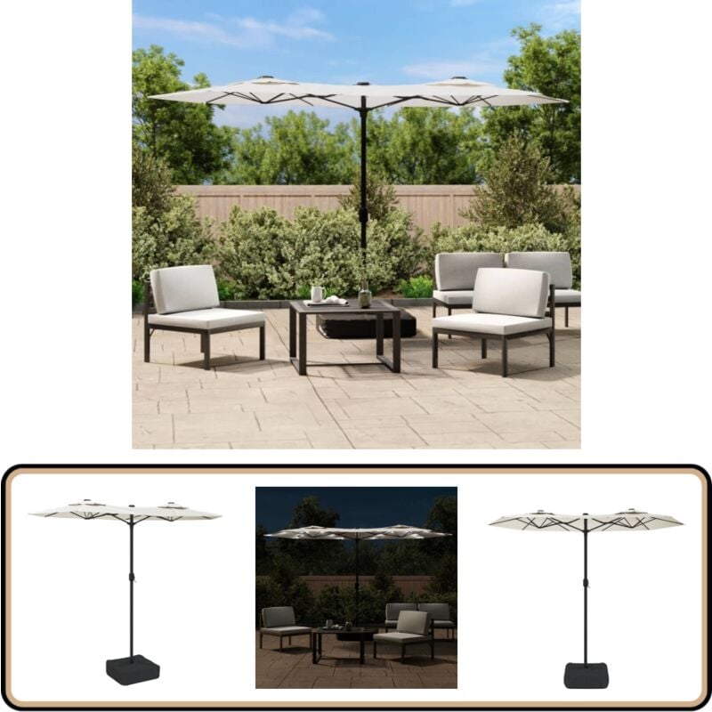 Parasol de jardin à double tête avec led blanc sable 316x240 cm - Parasol Jardin - Parasol Led - Parasol Double Tête - Parasol Résistant Uv - Parasol