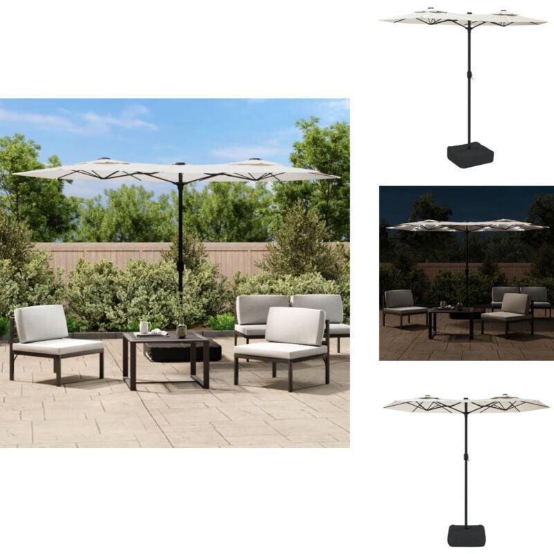 Parasol de jardin à double tête avec LED blanc sable 316x240 cm - Parasol Jardin - Parasol Led - Parasol Double Tête - Parasol Résistant Uv - Parasol