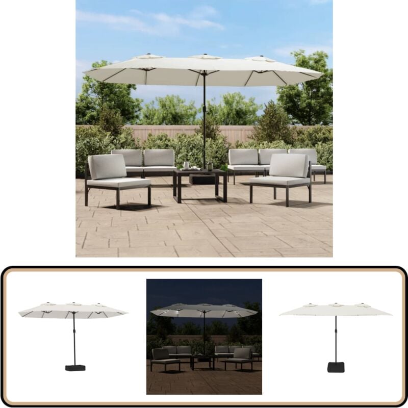 Parasol de jardin à double tête avec LED blanc sable 449x245 cm - Parasol Jardin - Parasol Double Tête - Parasol Led - Éclairage Extérieur