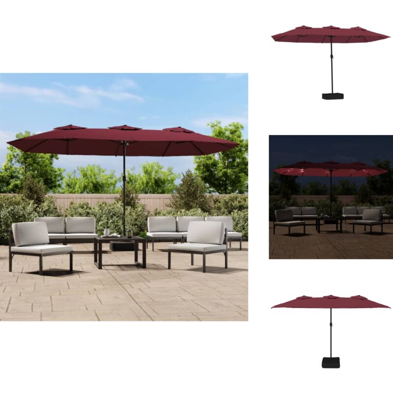 Parasol de jardin à double tête avec led rouge bordeaux - Parasol Jardin - Parasol Led - Parasol Deux Têtes - Parasol Résistant - Parasol Pliable
