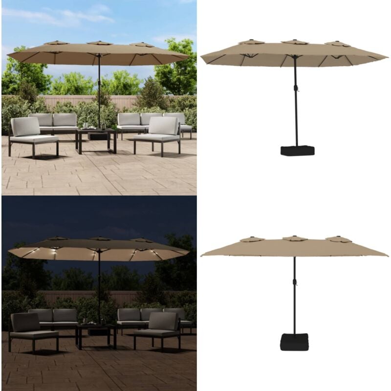 Parasol de jardin à double tête avec led taupe 449x245 cm - Parasol Jardin - Parasol Terrasse - Parasol Led - Parasol Double Tête - Parasol Résistant